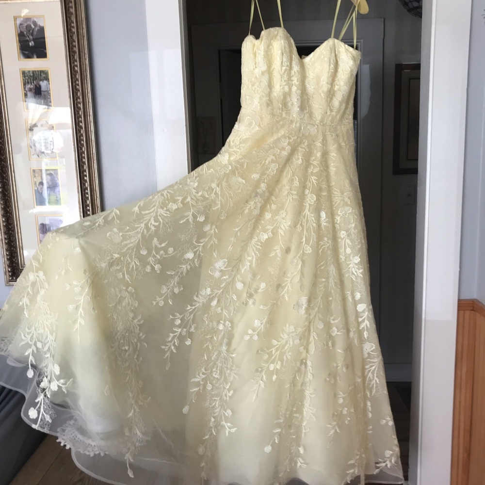 Lovely gown. Slimming & exquisite detailed lace. Never worn  Tried on twice